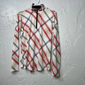 Sansoleil Solcool Plaid Print 1/2 Zip Mesh Top Size M